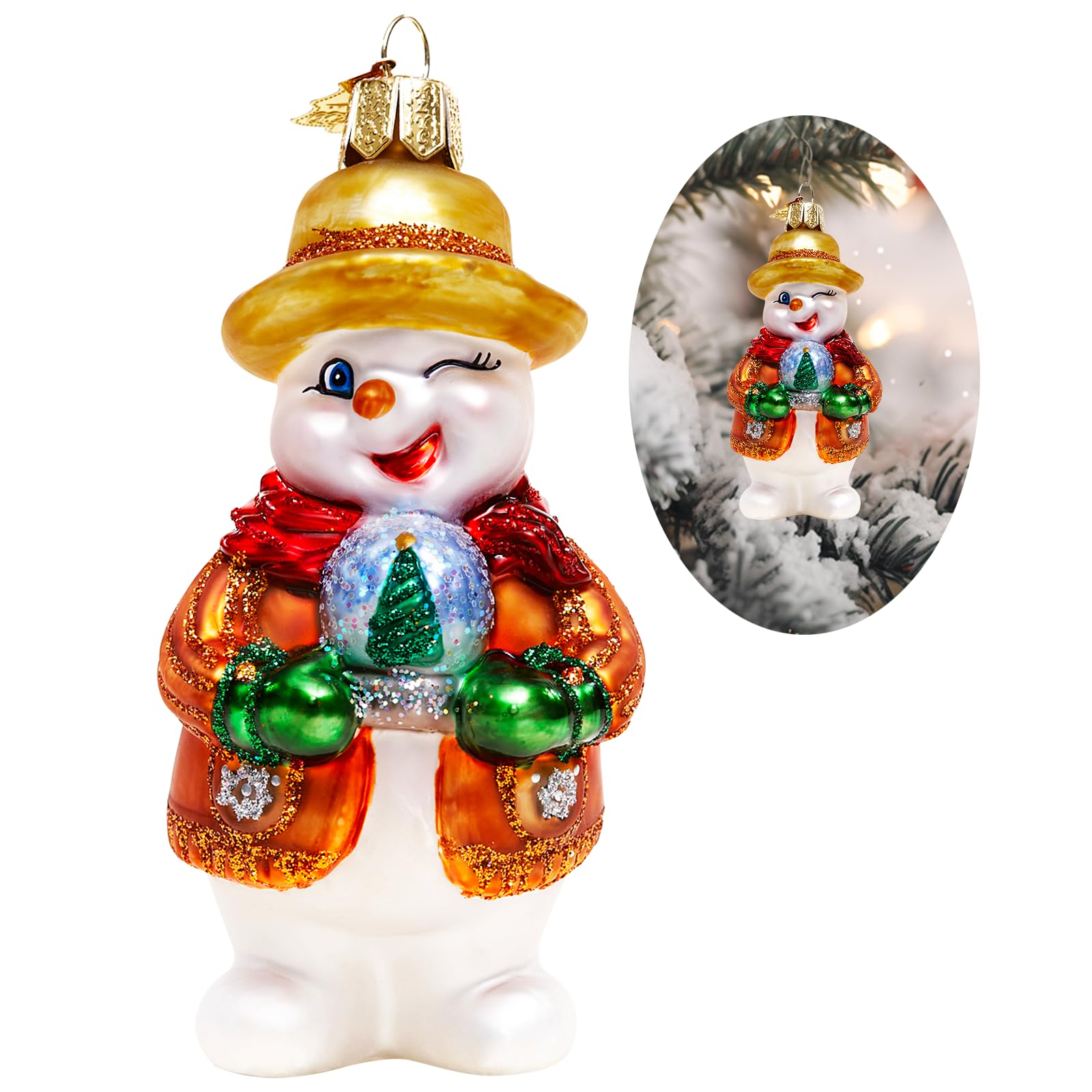 Amazon.co.jp: Hzyc クリスマスオーナメント、手吹きガラス 雪だるま